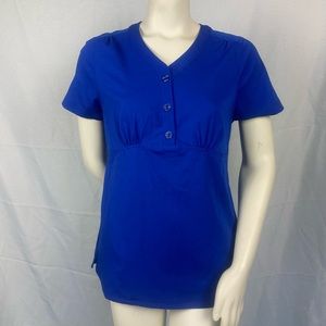 Dansko Womens Gwen Galaxy Stretch Solid Royal Blue Scrub Top Sz S  Class…